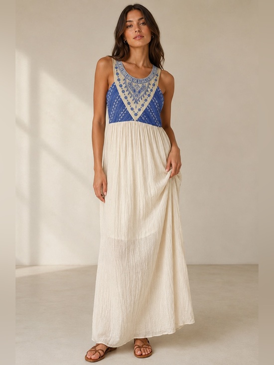 Flying Tomato Dresses & Skirts - Flying Tomato Blue and Cream Sleeveless Sundress